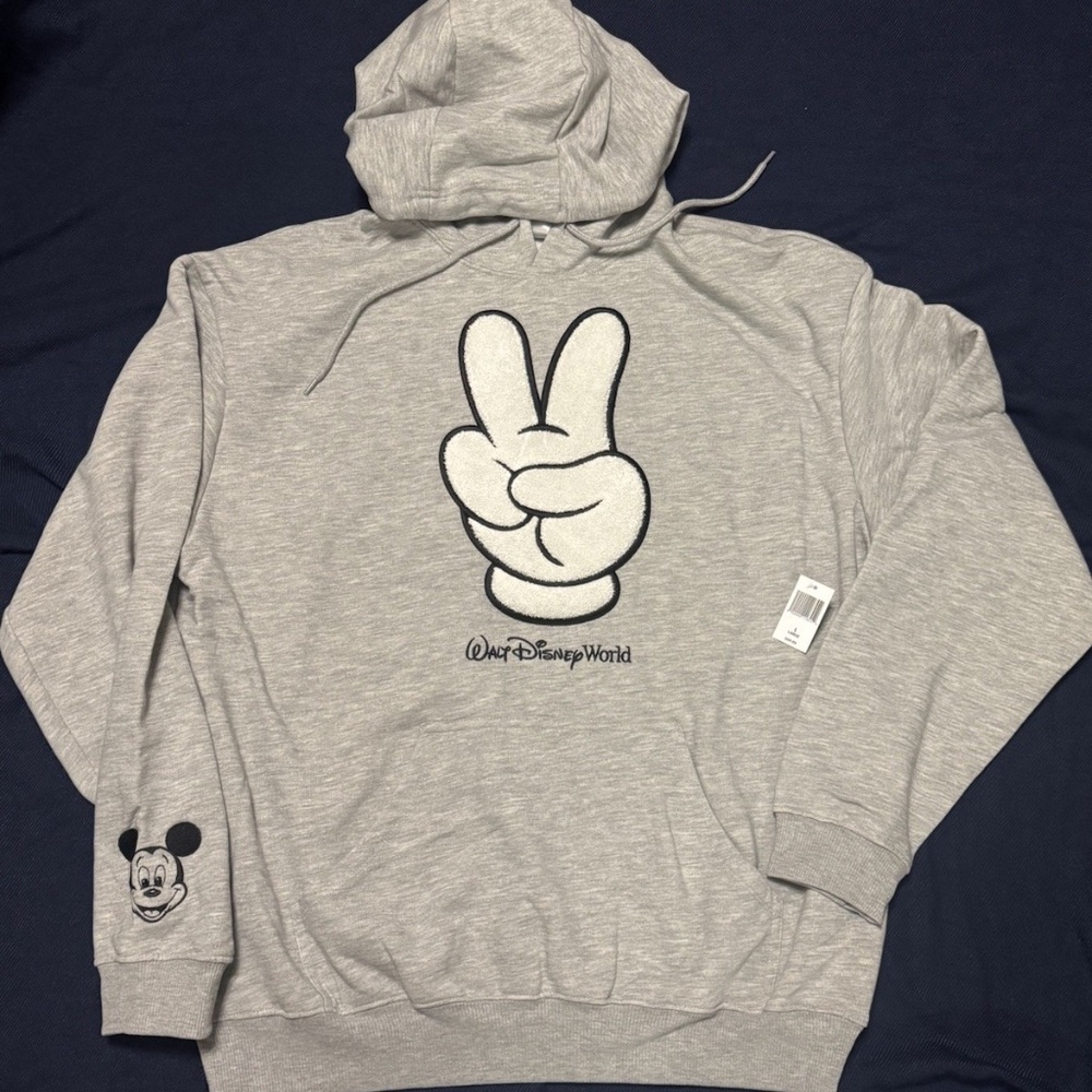 Disney World 2025 Embroidered Mickey Peace Sign Hoodie Sweatshirt Adult Size NEW - Picture 2 of 3